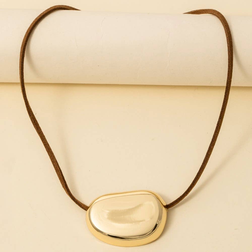 Gold Dipped Oval Pendant Corded Necklace