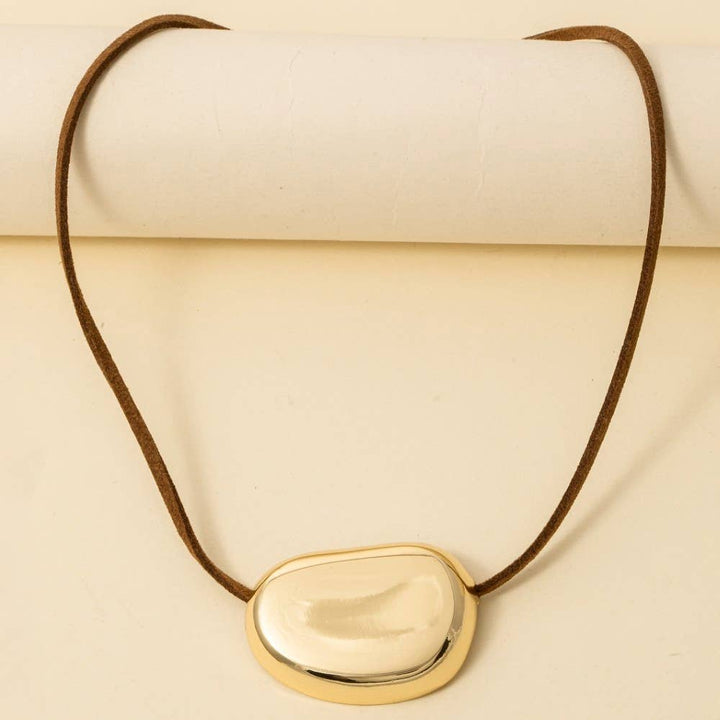 Gold Dipped Oval Pendant Corded Necklace