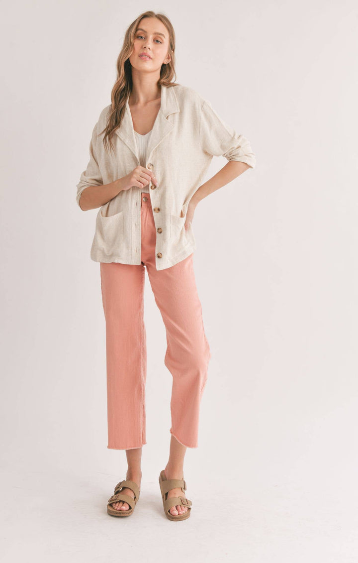 Linen Blend Jacket With Pockets: OATMEAL