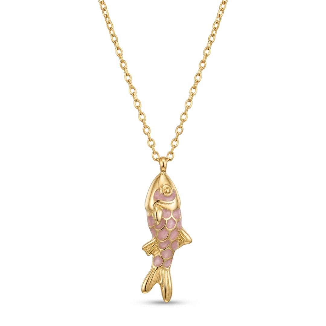 Lucky Fish Pendant Necklace – Waterproof Gold Plated Stainless Steel