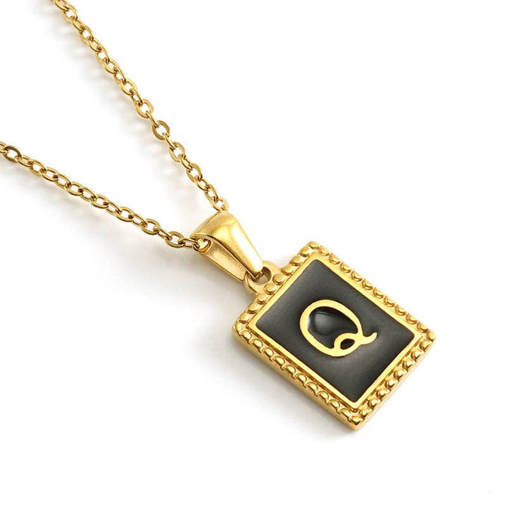Black Initials 18K Gold Plated Pendant Necklace