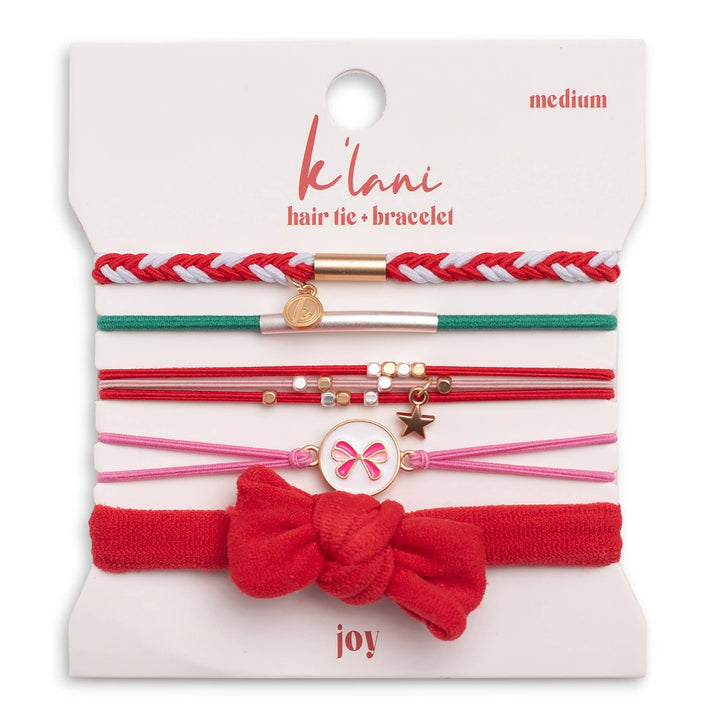 "Joy" Holiday Bow Hair Tie Bracelets