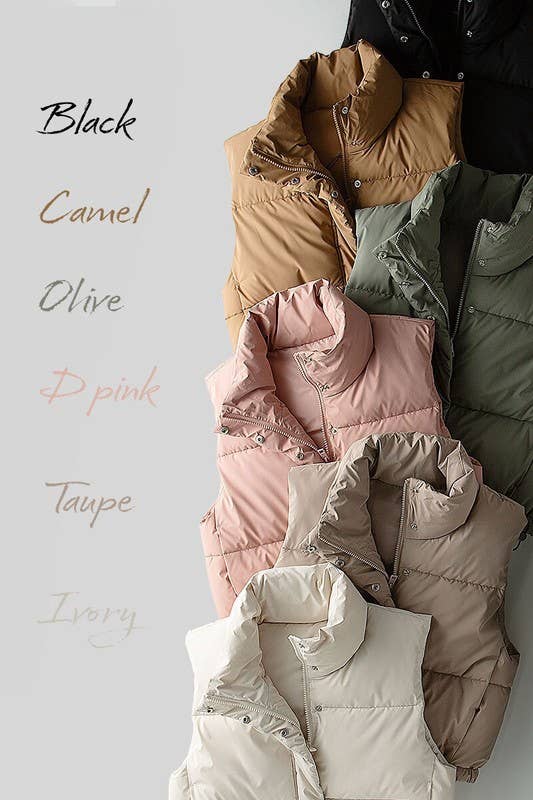 Camel Puffer Vest with Adjustable Hem