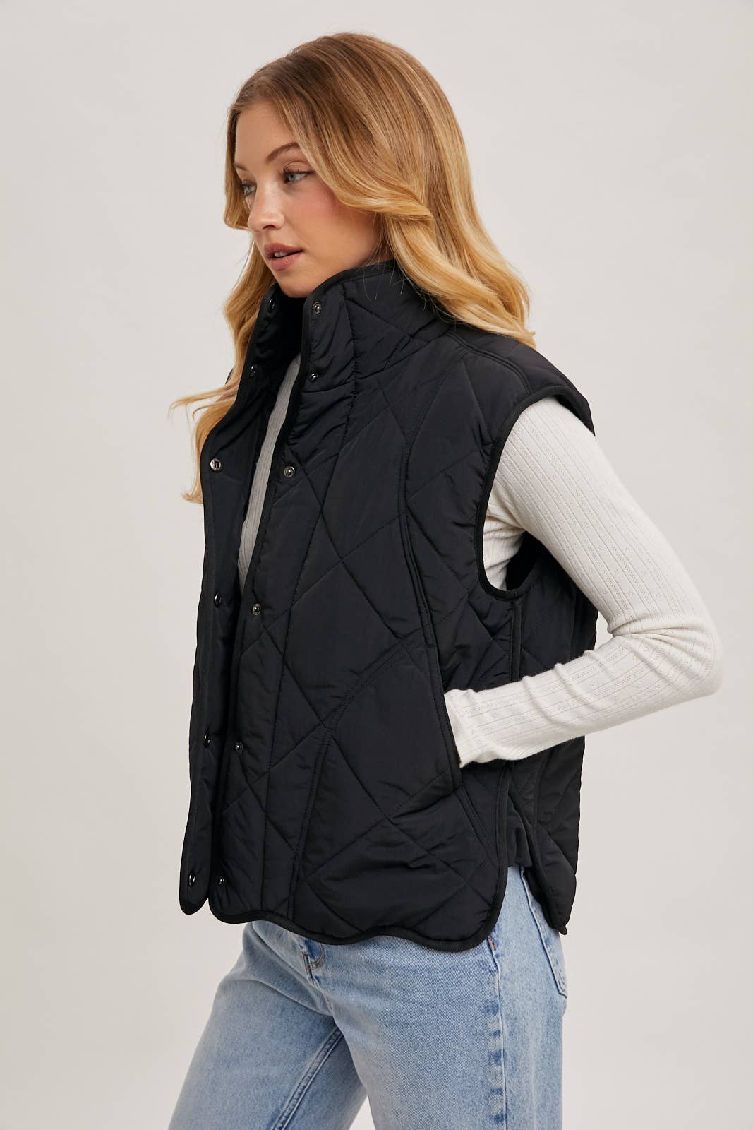 Black Button Down Quilted Vest