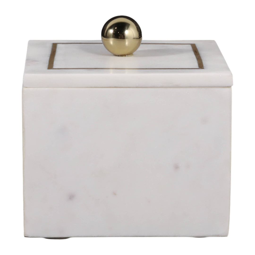 White Marble Modern 5" Storage Box with Removable Lid