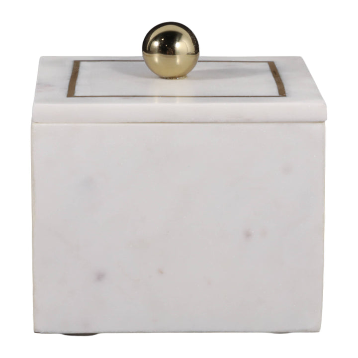 White Marble Modern 5" Storage Box with Removable Lid