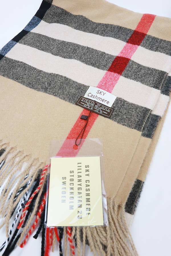 Camel Wool Plaid Cashmere Scarf With Tassel