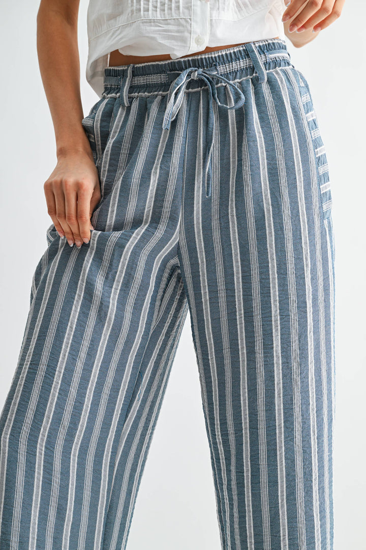 Striped Wide Leg Drawstring Pants