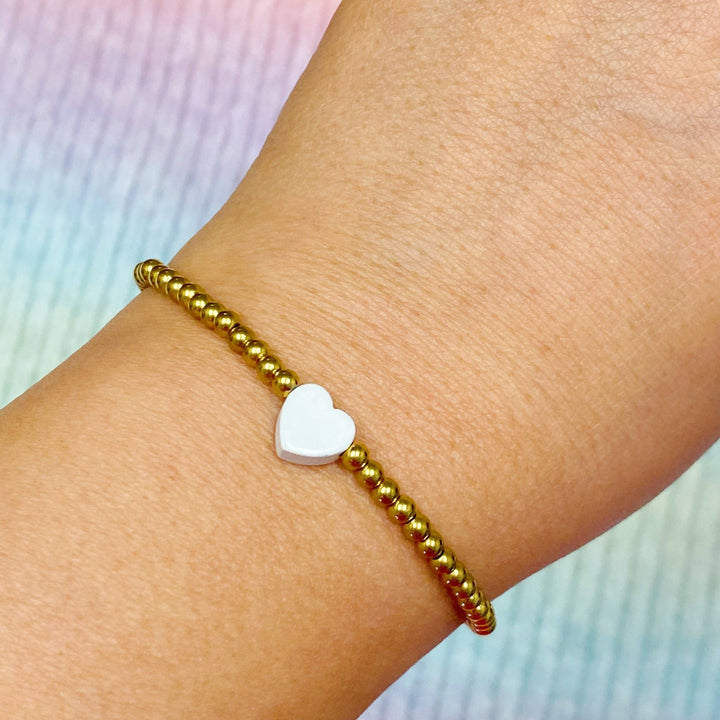 So Very Loved Heart Gold Beaded Stretch Bracelet