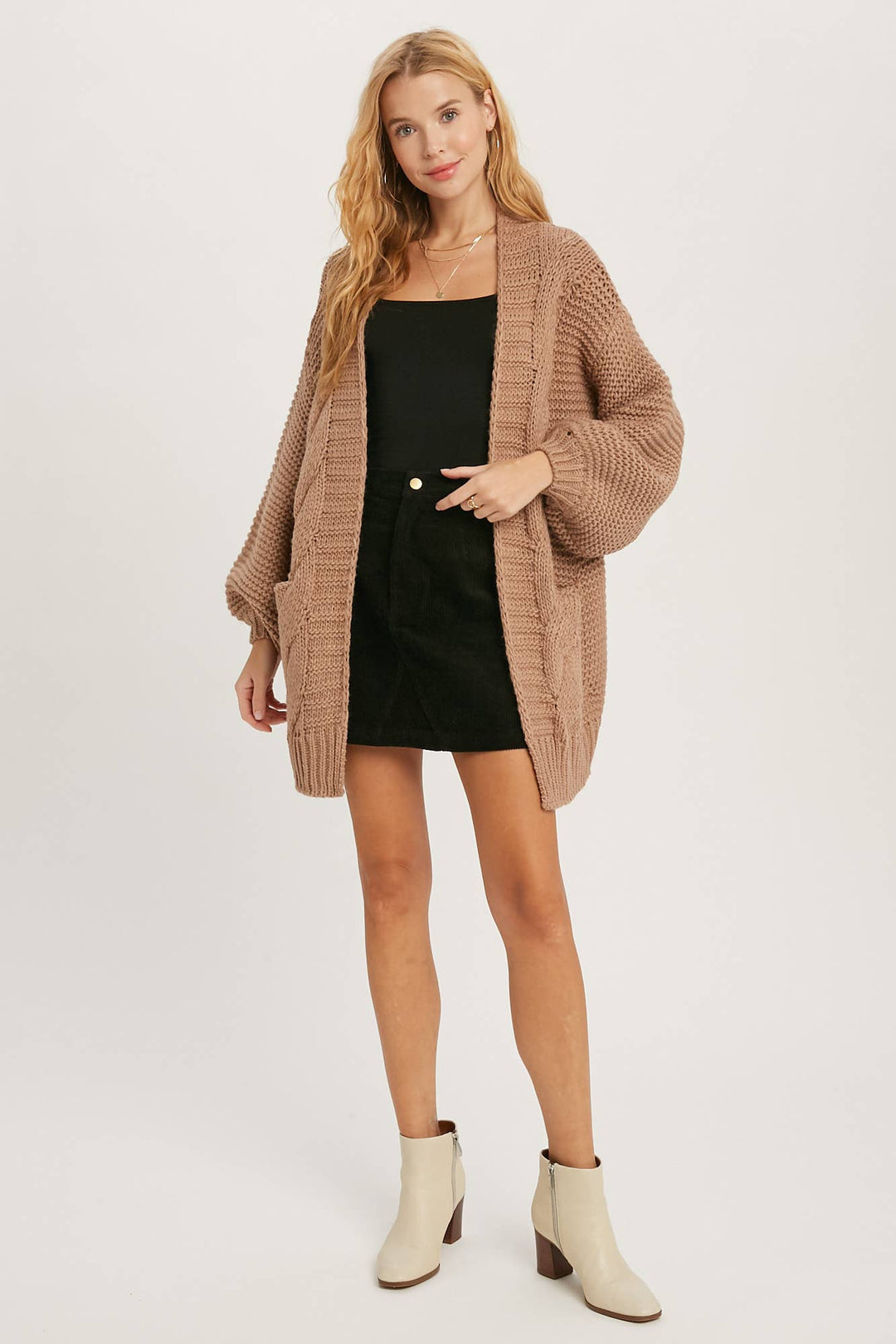 Chunky Cable knit Cardigan-Chocolate