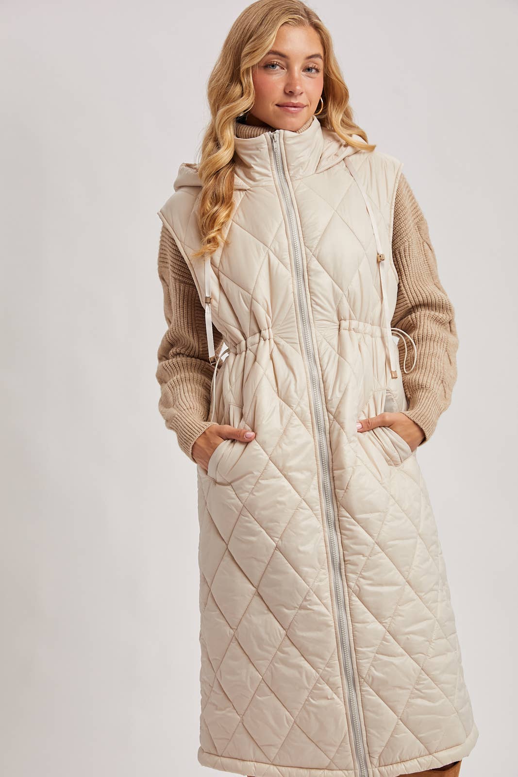 Quilt Puffer Long Hooded Vest