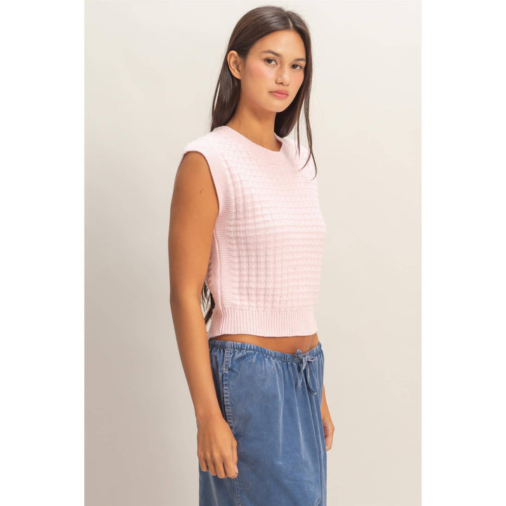 Red Textured Sleeveless Knit Top