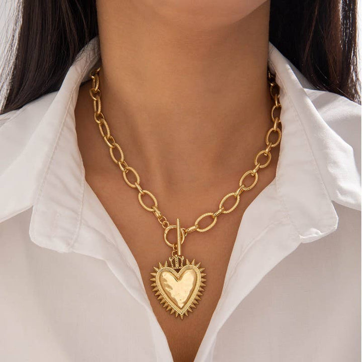 Gold Spiked Heart Necklace