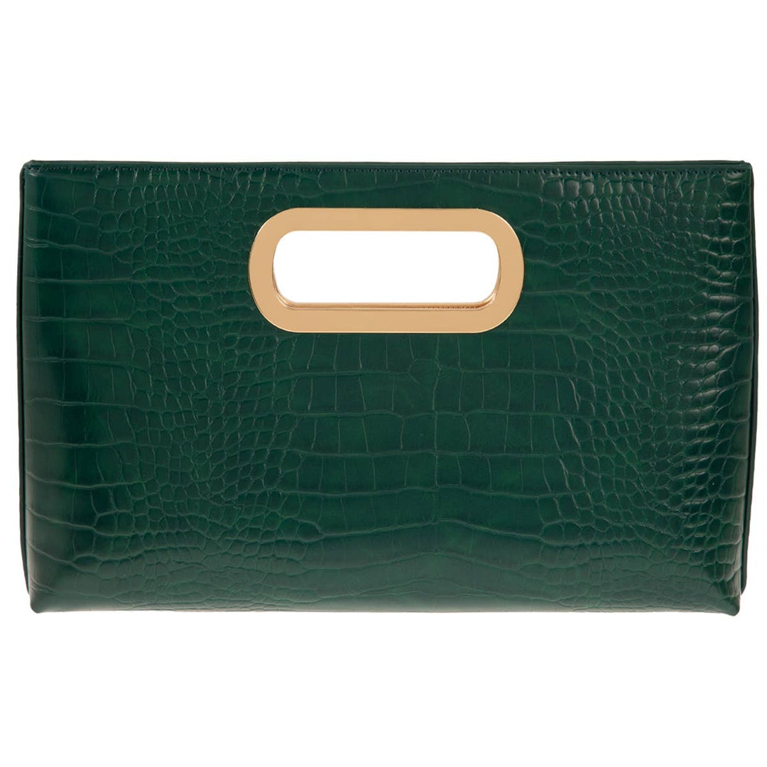 Leather Crocodile Top Handle Clutch