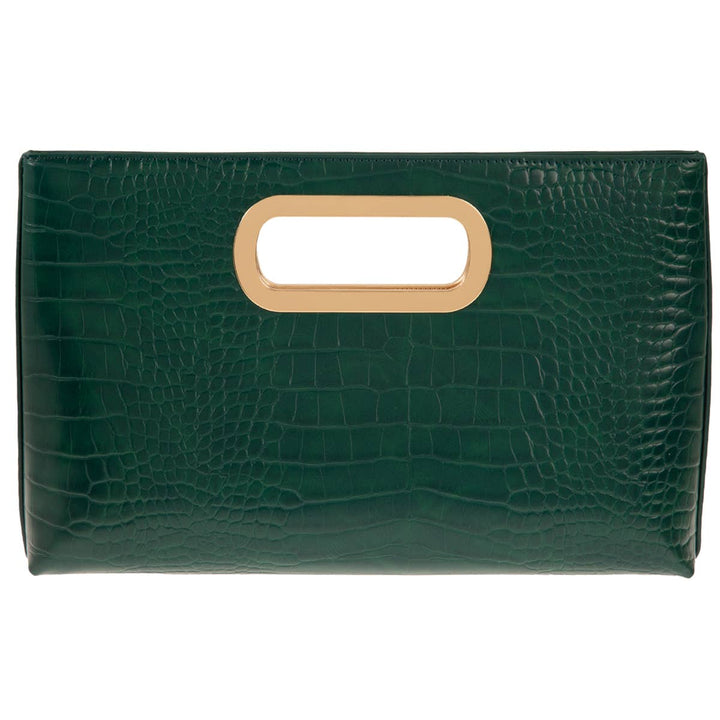 Leather Crocodile Top Handle Clutch
