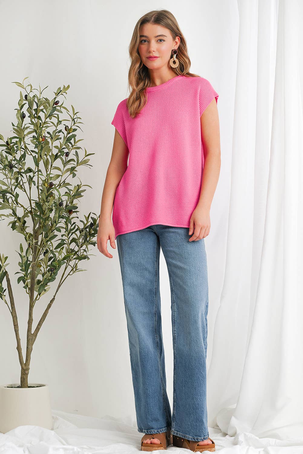 Pink Round Neck Sweater Top