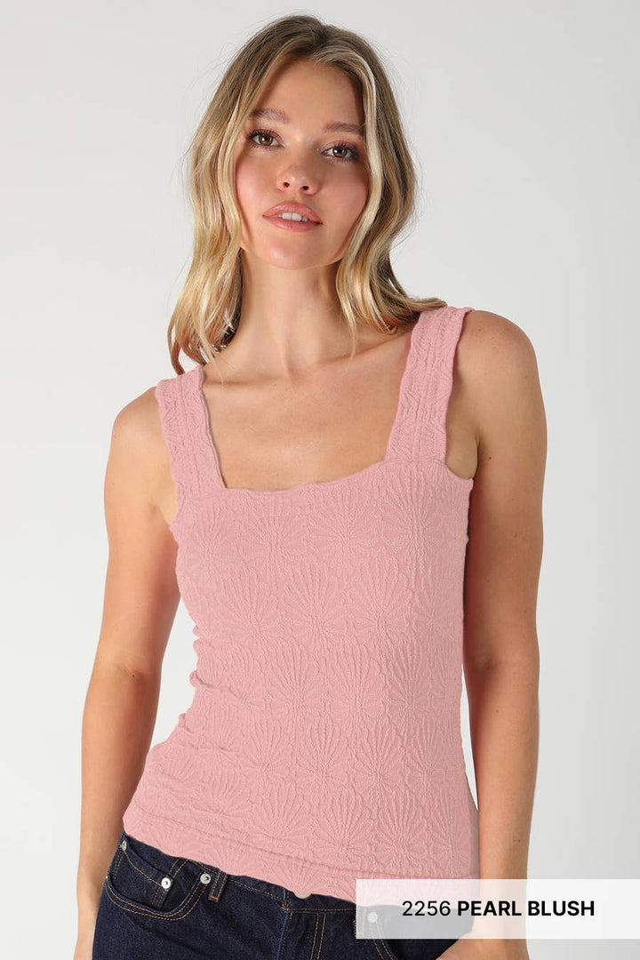White Lace Textured Square Tank Top