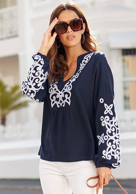 Embroidered Long Sleeve Blouse