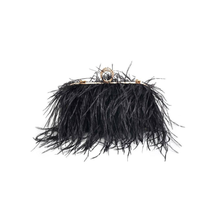 Suede Leather Bag with Feathers