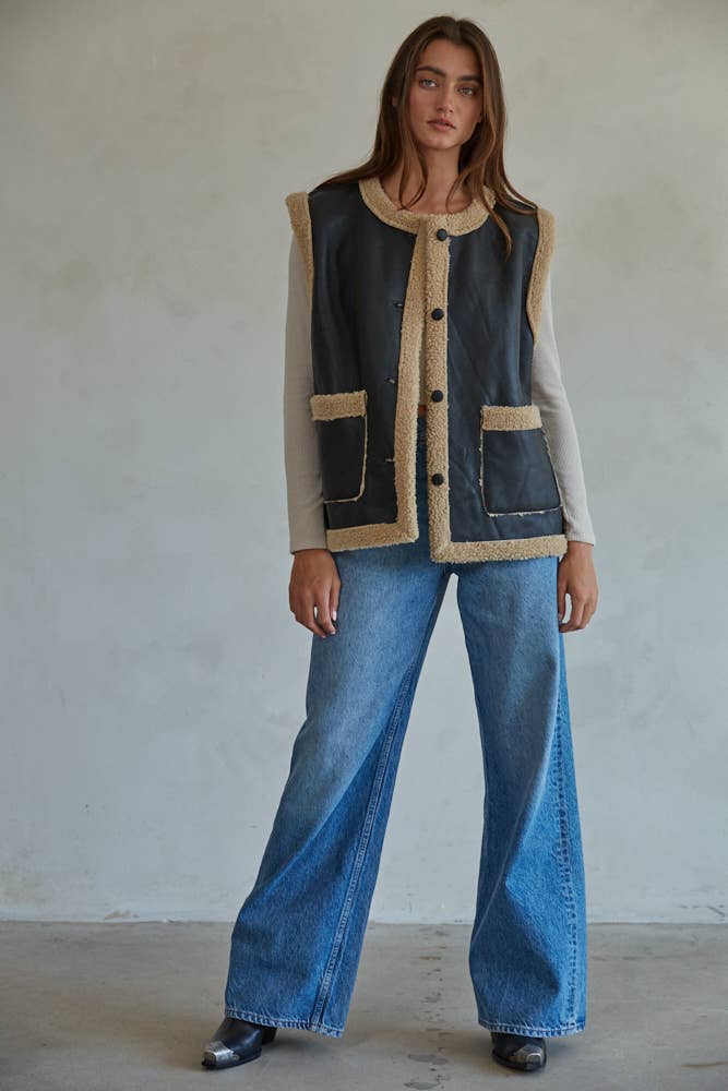 Button Down Sleeveless Fur Lined Vest