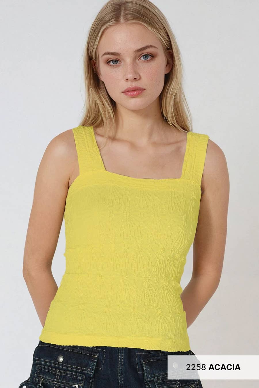White Lace Textured Square Tank Top