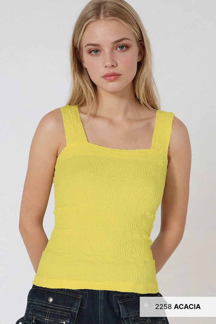 White Lace Textured Square Tank Top