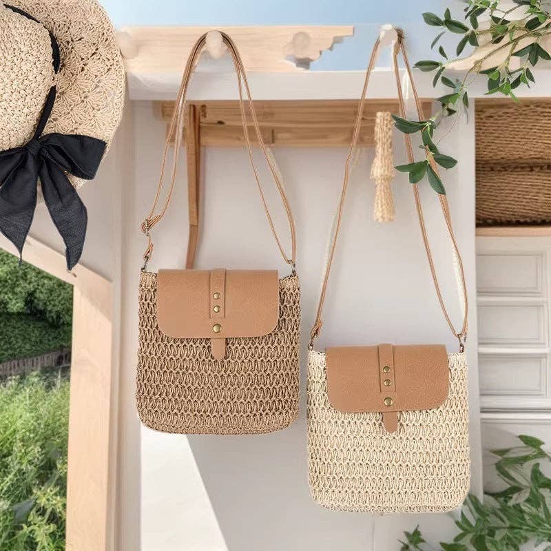 Patchwork Straw Crossbody Bag