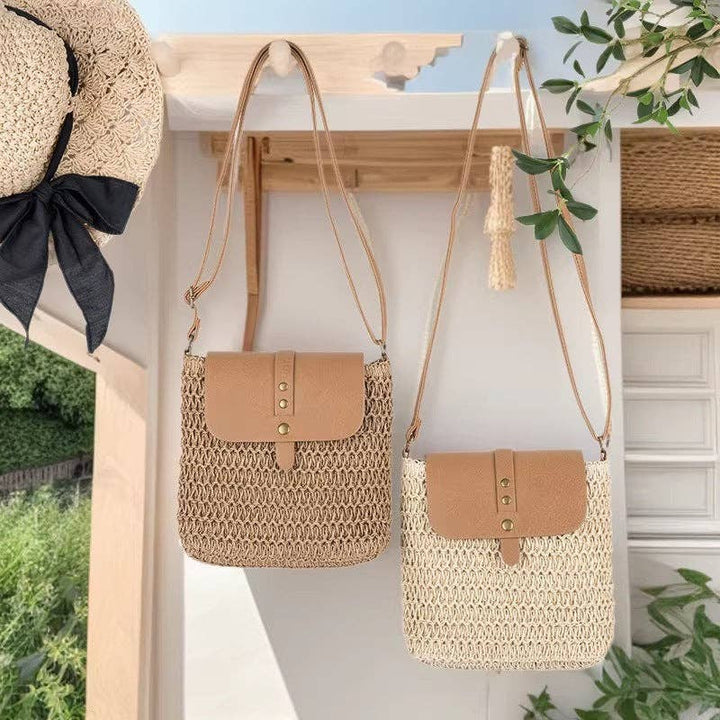 Patchwork Straw Crossbody Bag