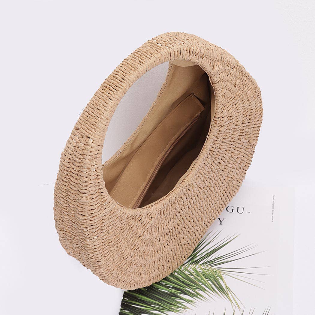 Faux Straw Hard Hobo Bag