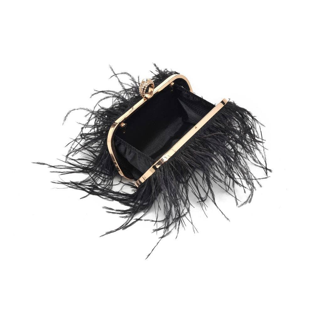 Suede Leather Bag with Feathers