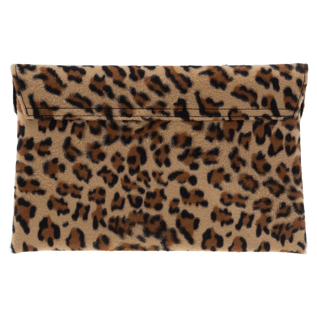 Leopard Print Faux Fur Double Pocket Clutch