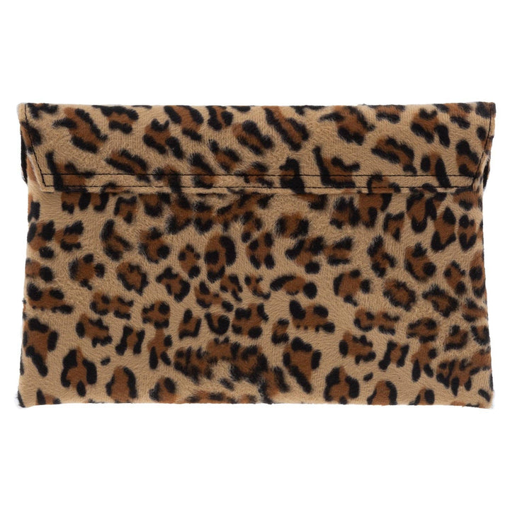 Leopard Print Faux Fur Double Pocket Clutch