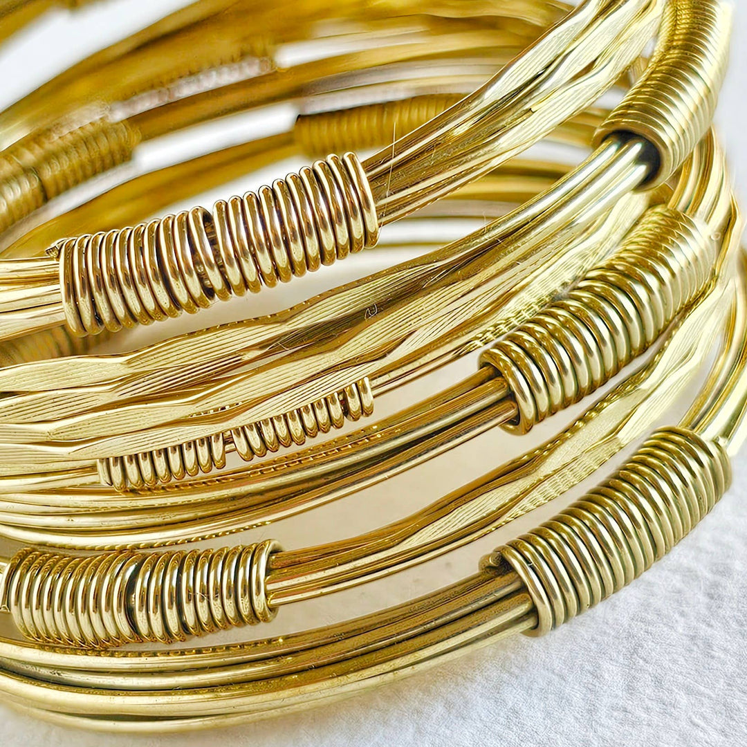Brass twisted wire wrapped  coil bangle bracelet