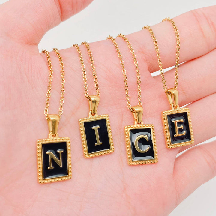 Black Initials 18K Gold Plated Pendant Necklace