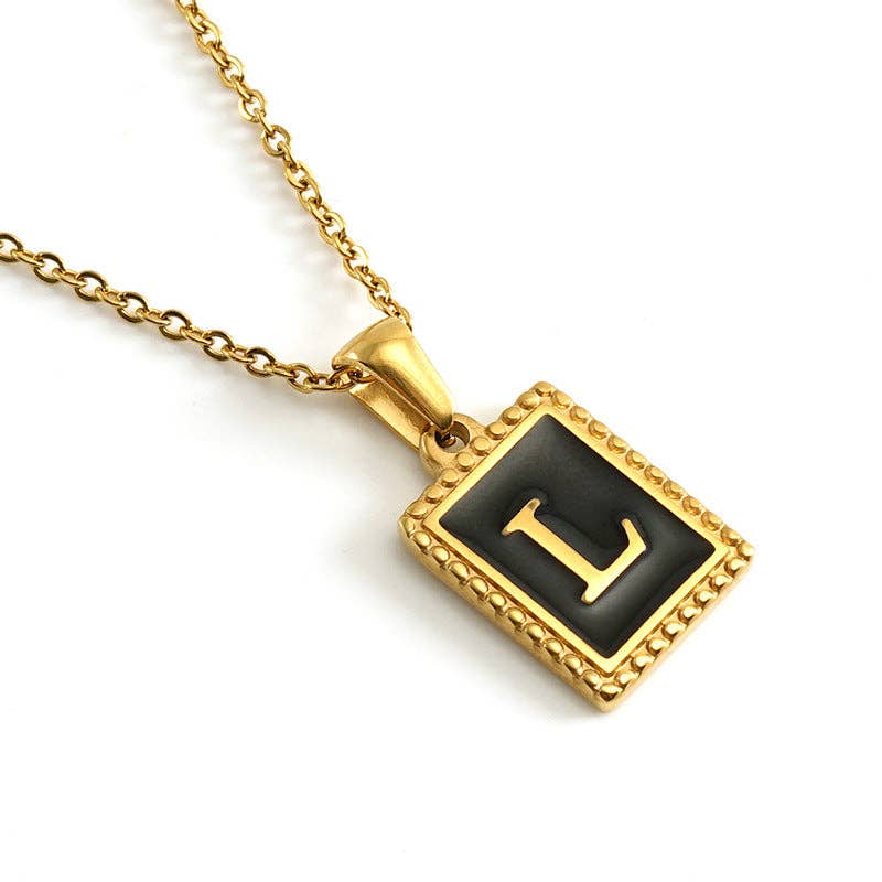 Black Initials 18K Gold Plated Pendant Necklace