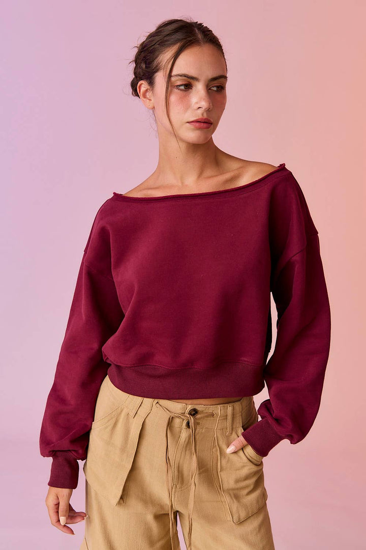 Pink Off Shoulder Cropped Sweatshirt
