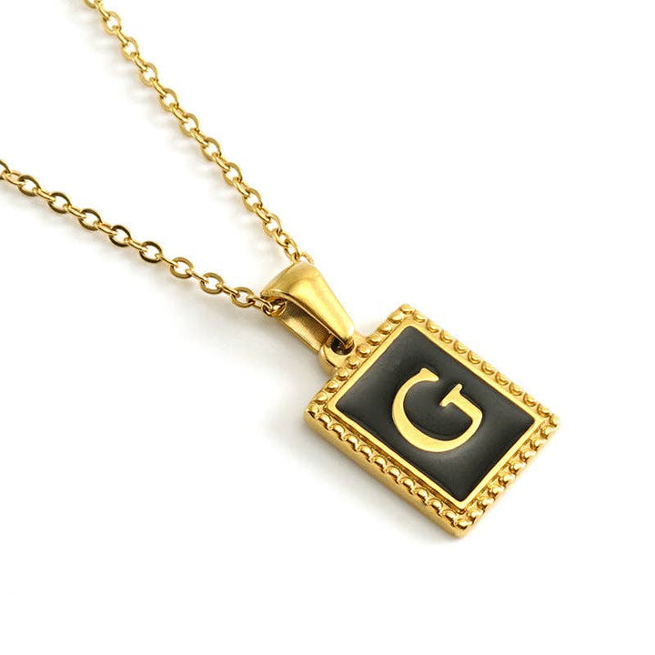 Black Initials 18K Gold Plated Pendant Necklace