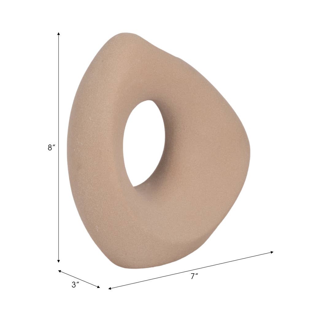 Tan 8 in. Ceramic Lopsided Open Cut-Out Vase Sand Texture