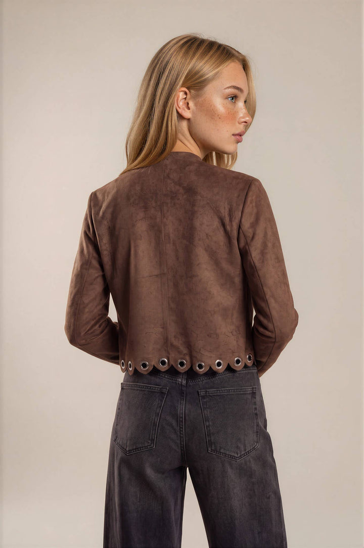Chocolate Eyelet Detailed Suede Jacket