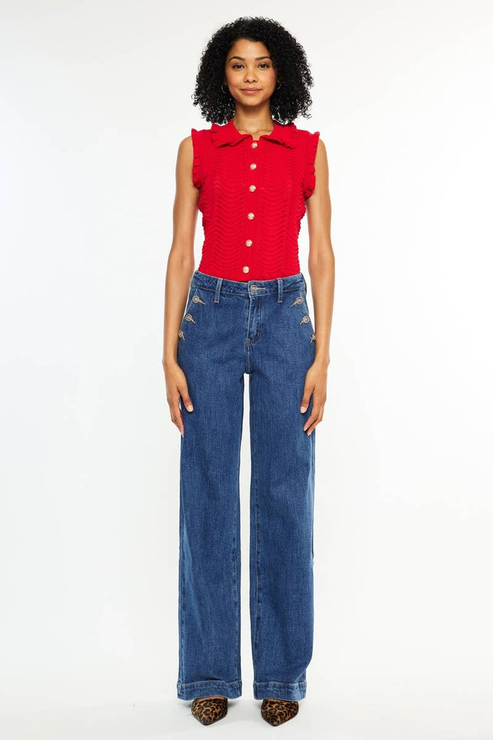 Dark High Rise Wide Leg Drape Denim