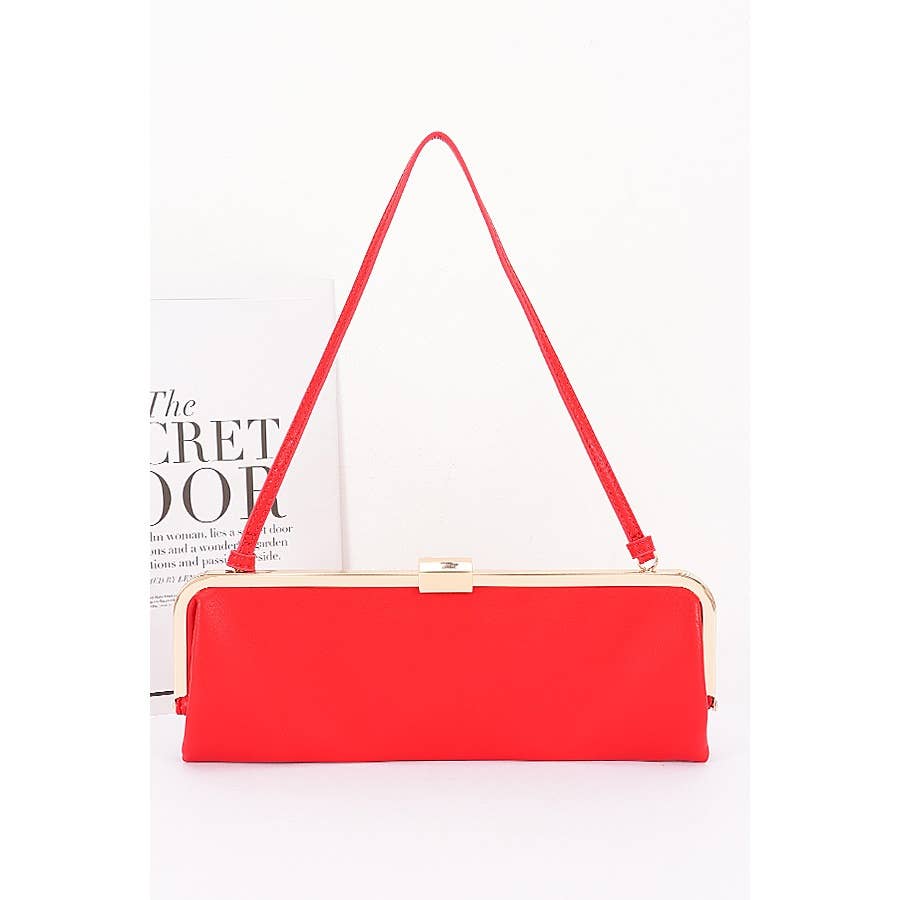 Red Faux Leather Frame Clutch