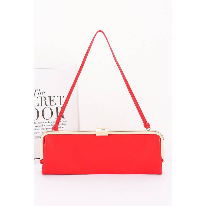 Red Faux Leather Frame Clutch