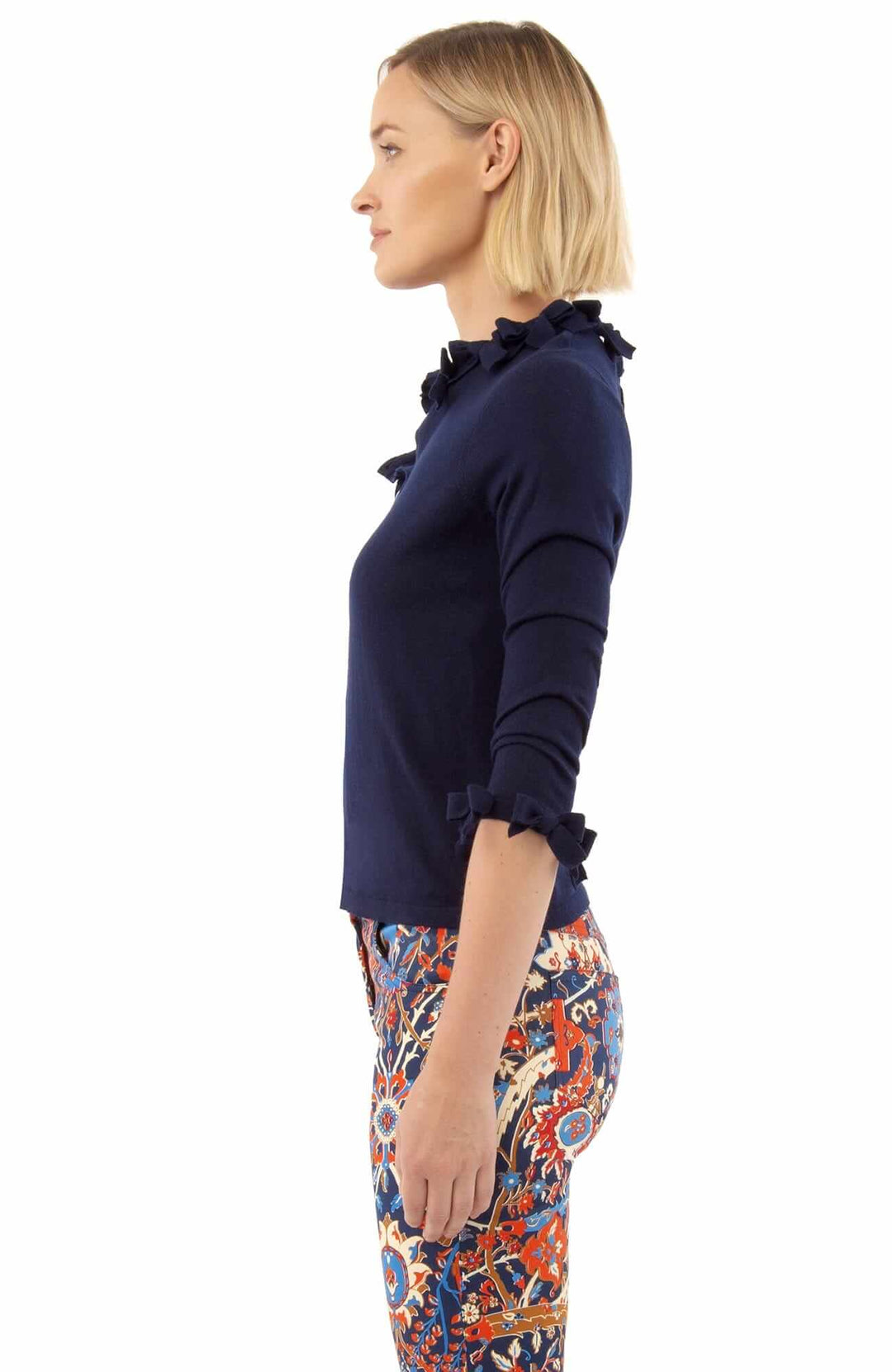 Navy Bow Trimmed Cardigan