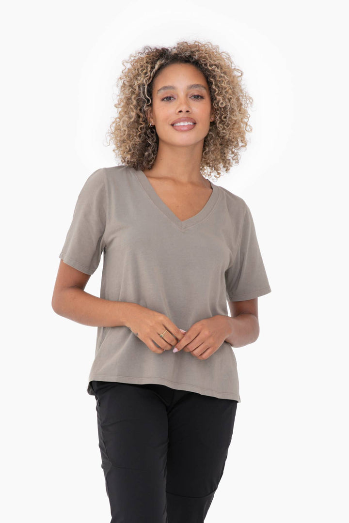 Cotton Blend V-Neck Tee: White