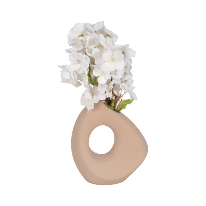 Tan 8 in. Ceramic Lopsided Open Cut-Out Vase Sand Texture
