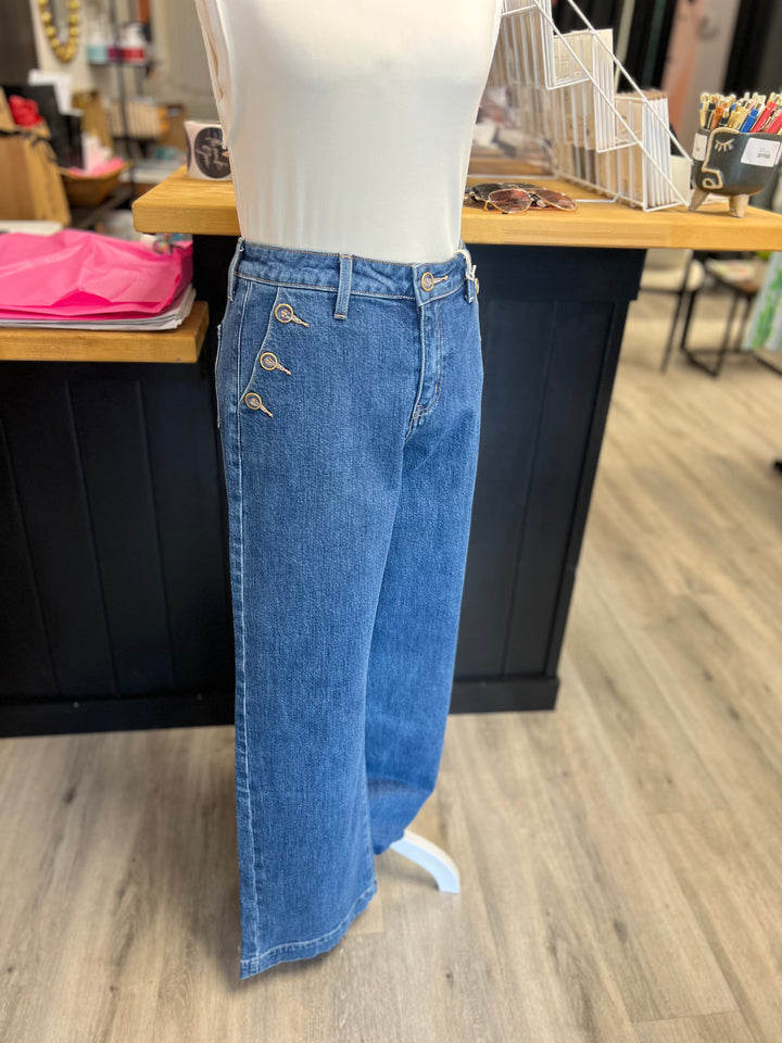 Dark High Rise Wide Leg Drape Denim