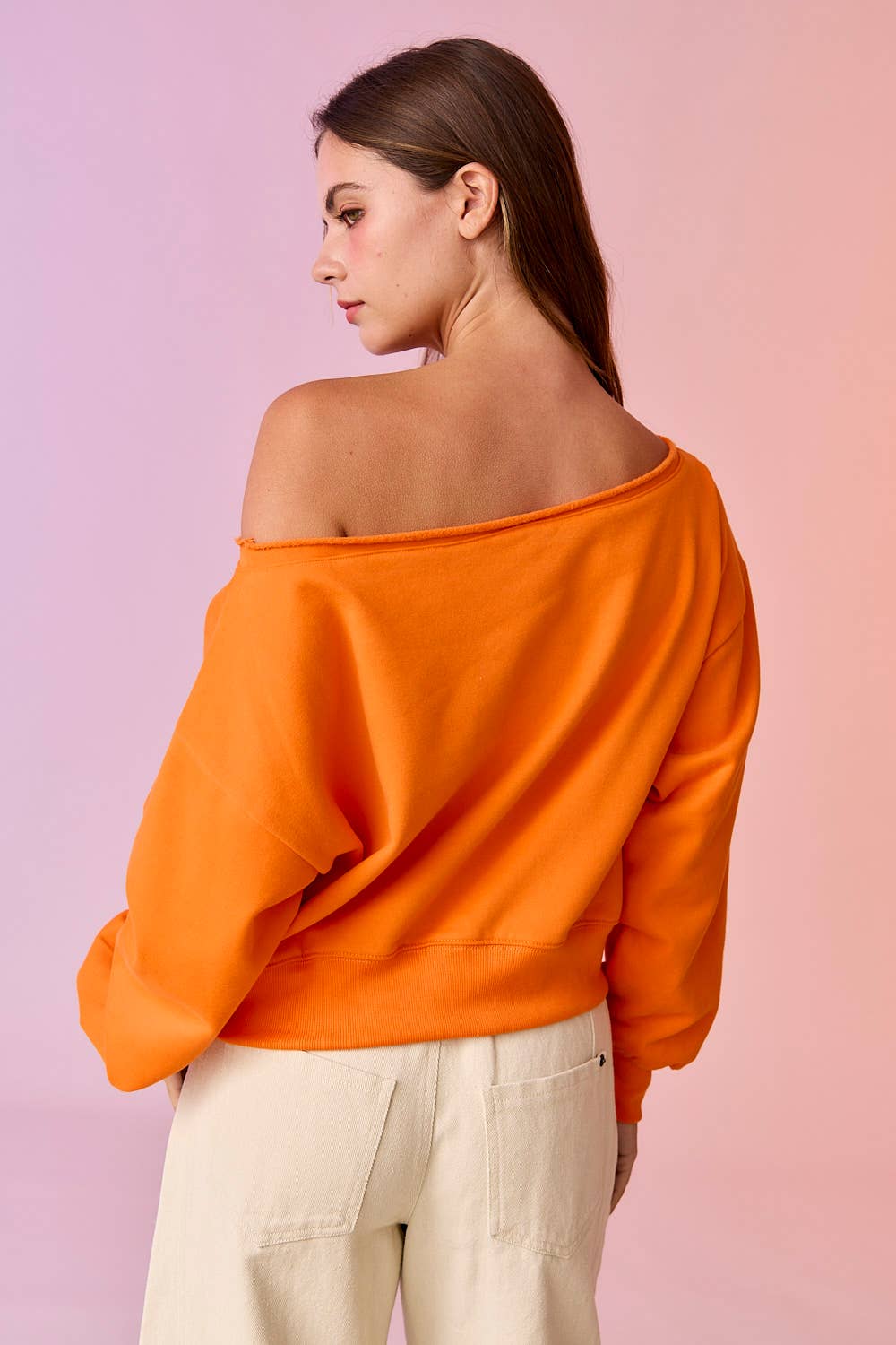 Pink Off Shoulder Cropped Sweatshirt