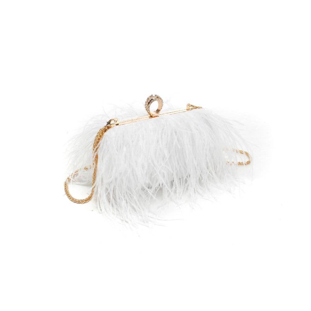 Suede Leather Bag with Feathers