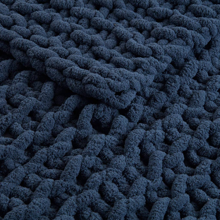 Chenille Chunky Knit Throw  Navy Blue