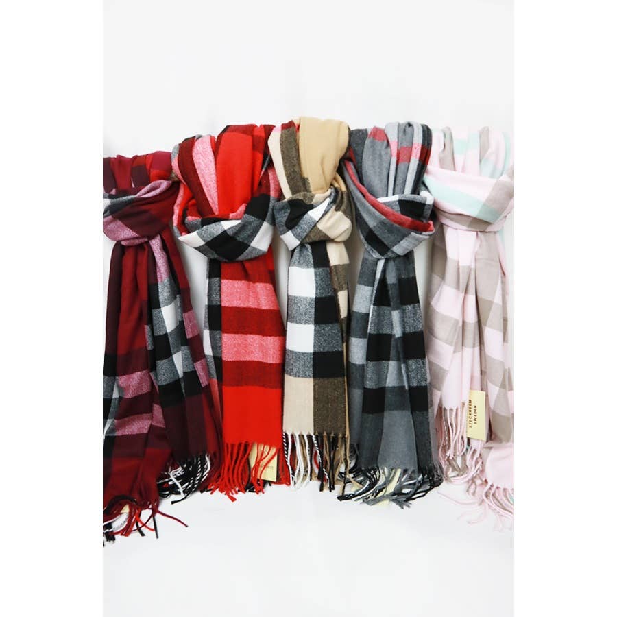 Camel Wool Plaid Cashmere Scarf With Tassel